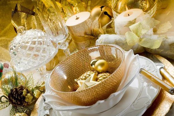 Luxus arany xmas asztal — Stock Fotó