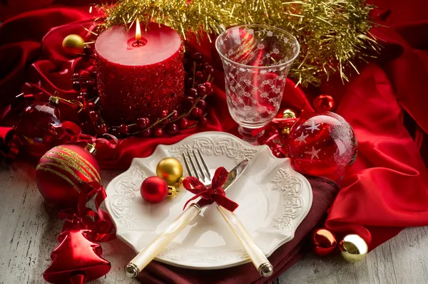 Boże Narodzenie czerwony luksusowy tabeli — Zdjęcie stockowe