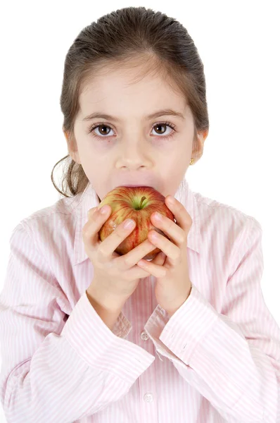 Piccola ragazza mangiare mela — Foto Stock