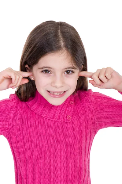 Chica poniendo el dedo en sus orejas — Foto de Stock