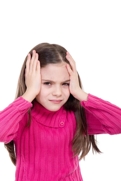 Bambina con mal di testa e problemi — Foto Stock