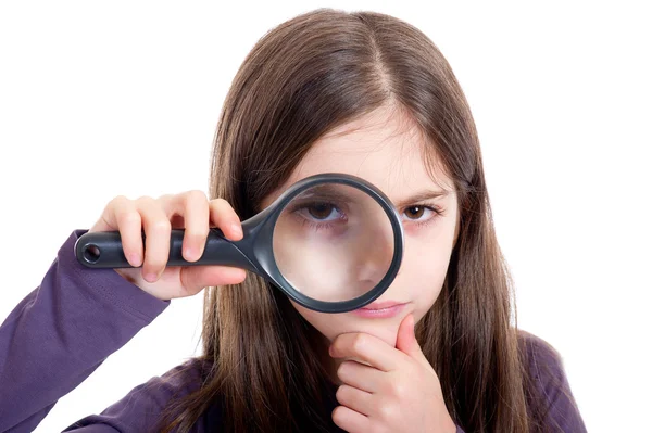 stock image Girl holding magnifying glass