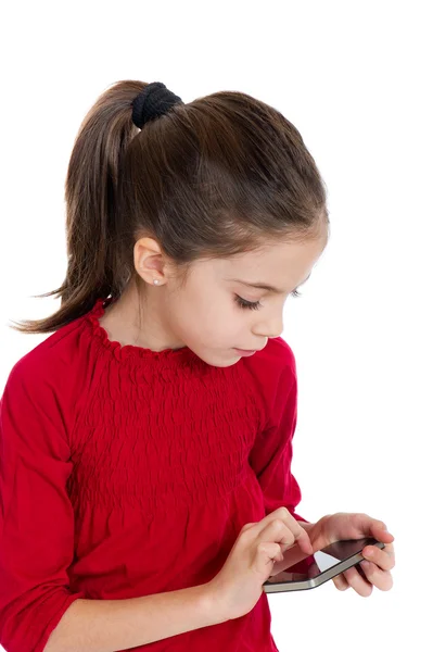 Μικρό κορίτσι με smartphone — Φωτογραφία Αρχείου