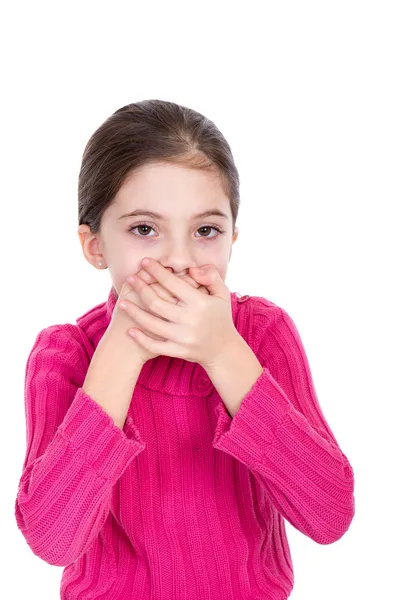 Young little girl covering mouth — Stock Photo, Image