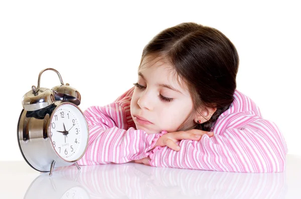 stock image Little girl with alarm clock