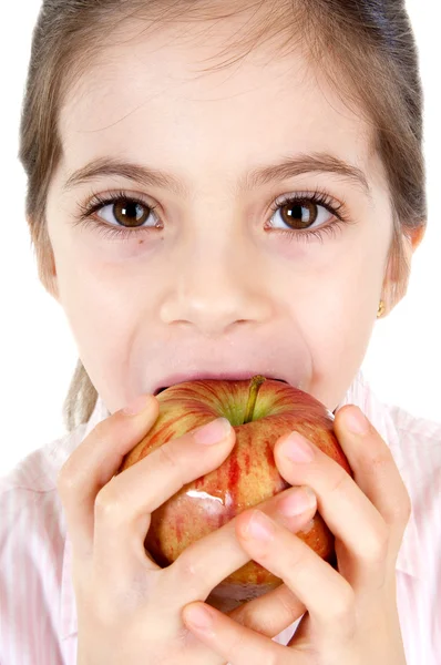 Petite fille manger pomme — Photo