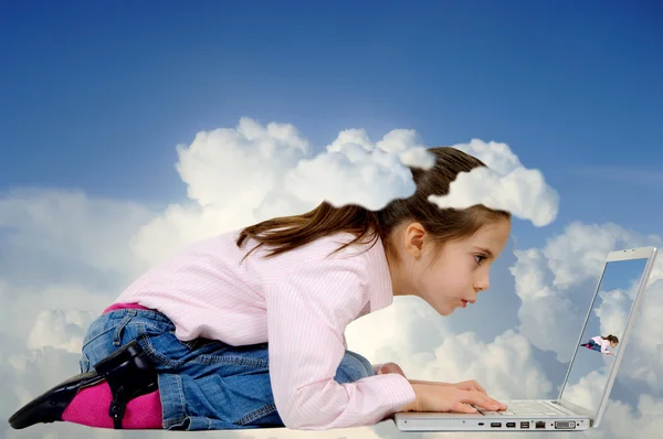Little girl and laptop — Stock Photo, Image