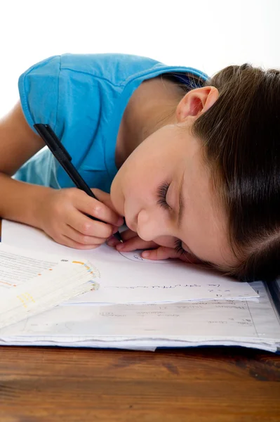 Child sleeps while she studies — Stock Photo, Image