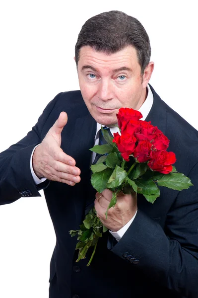 Man met rozen — Stockfoto