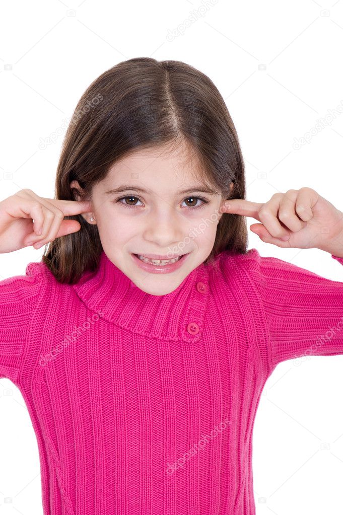 Girl putting finger on her ears