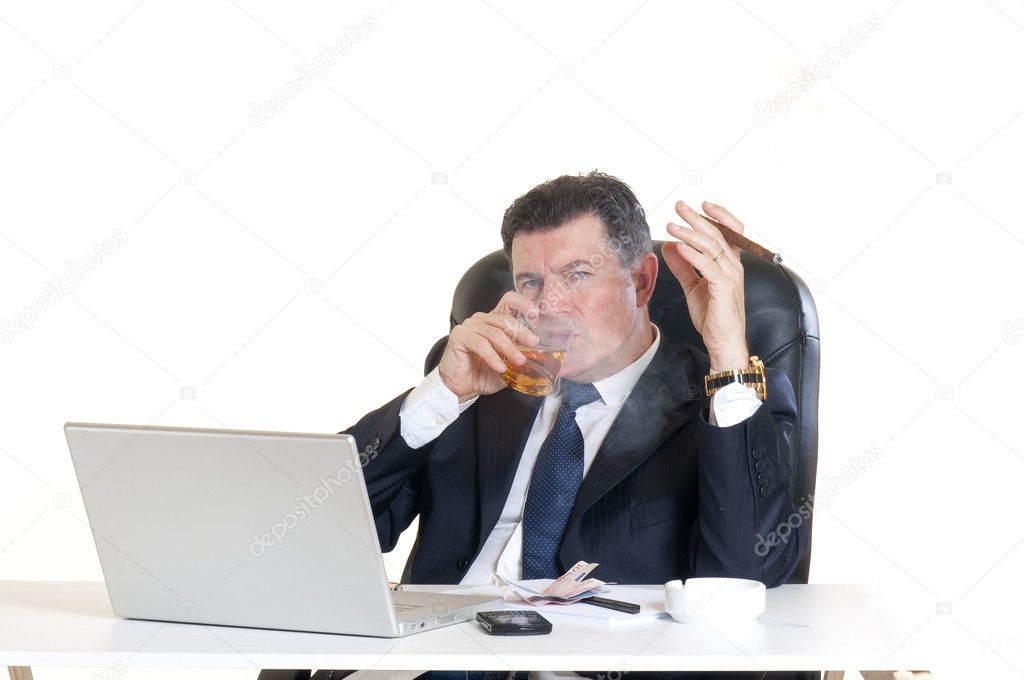 Manager at workplace with cigar