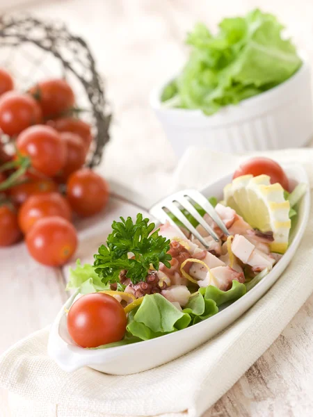 Ahtapot salatası marul ve domates ile — Stok fotoğraf