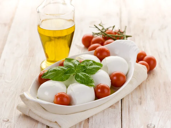 Büffelmozzarella mit Basilikum und Tomaten — Stockfoto