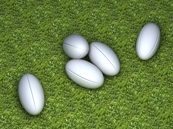 Cinco bolas de rugby branco sem qualquer marca — Fotografia de Stock