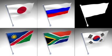 Five various flags on a pole clipart