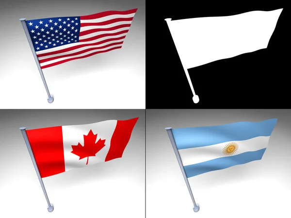 Три Америці прапори на стовпі — стокове фото