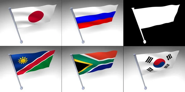 Fem olika flaggor på en stolpe — Stockfoto