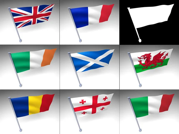 Eight Europe flags flag on a pole — Stock Photo, Image