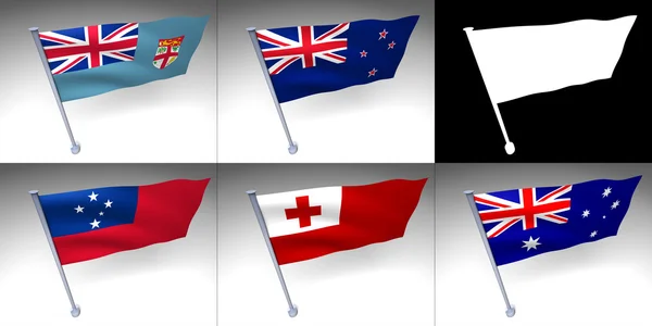 Fem Oceanien flaggor på en stolpe — Stockfoto