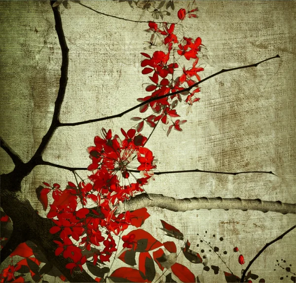 Rote Blüten und Zweige Stockbild