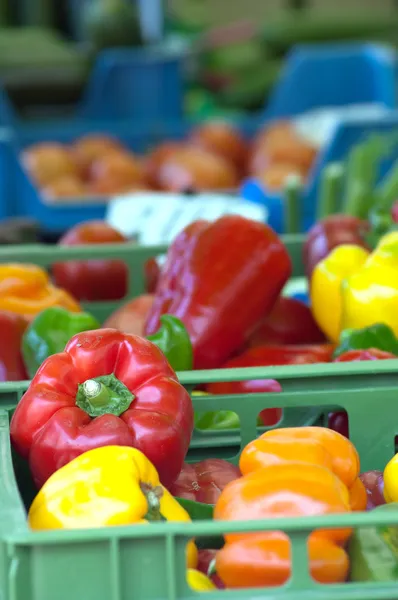Červené, zelené a žluté sladké papriky — Stock fotografie