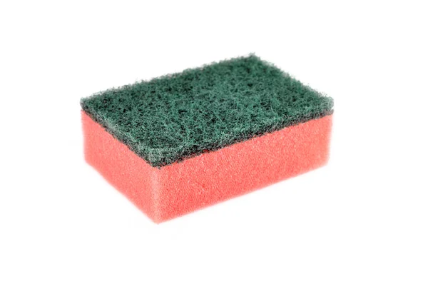 Um prato de esponja rosa isolado em branco — Fotografia de Stock