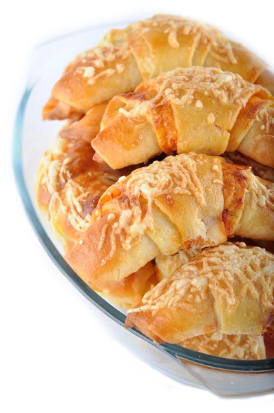 Malé croissanty se šunkou a sýrem — Stock fotografie