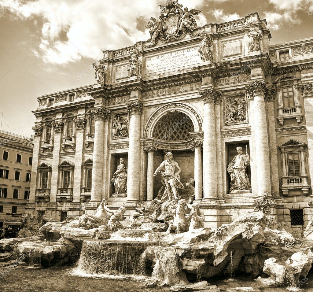 Trevi Fountain, sepia toned picture