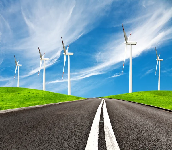 stock image Road and wind turbines