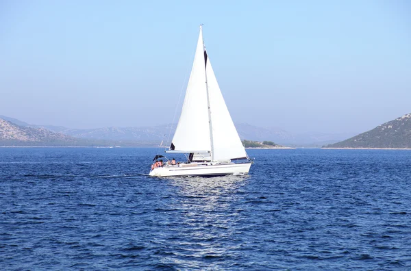 stock image Lone yacht sailing in the Adriatic sea