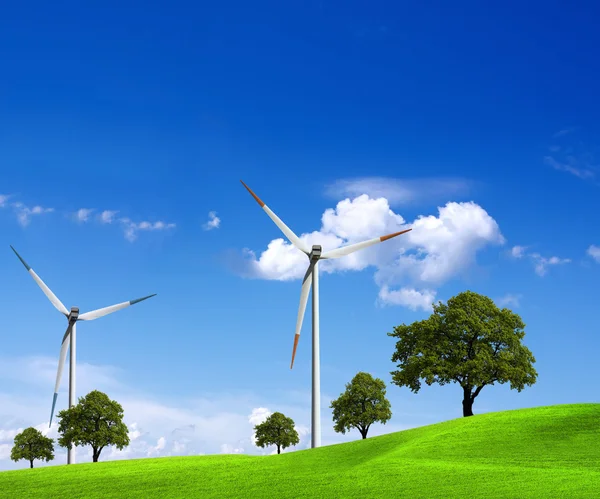 Energia eólica e natureza verde — Fotografia de Stock