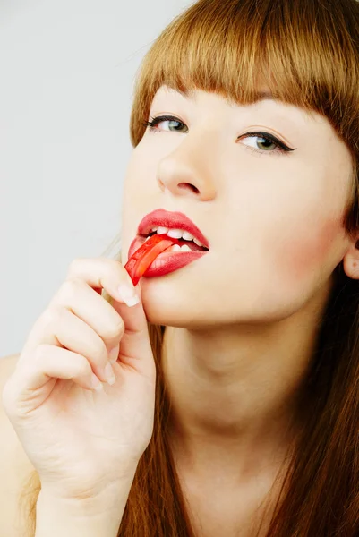 Mujer con un caramelo — Foto de Stock
