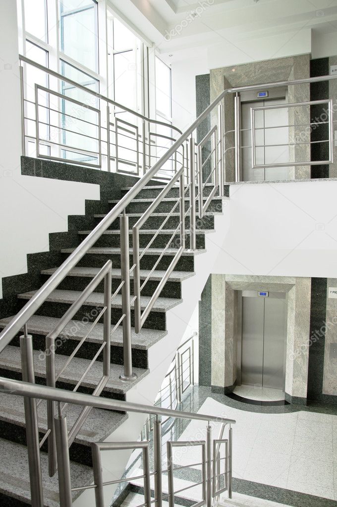 Two elevators and stairs