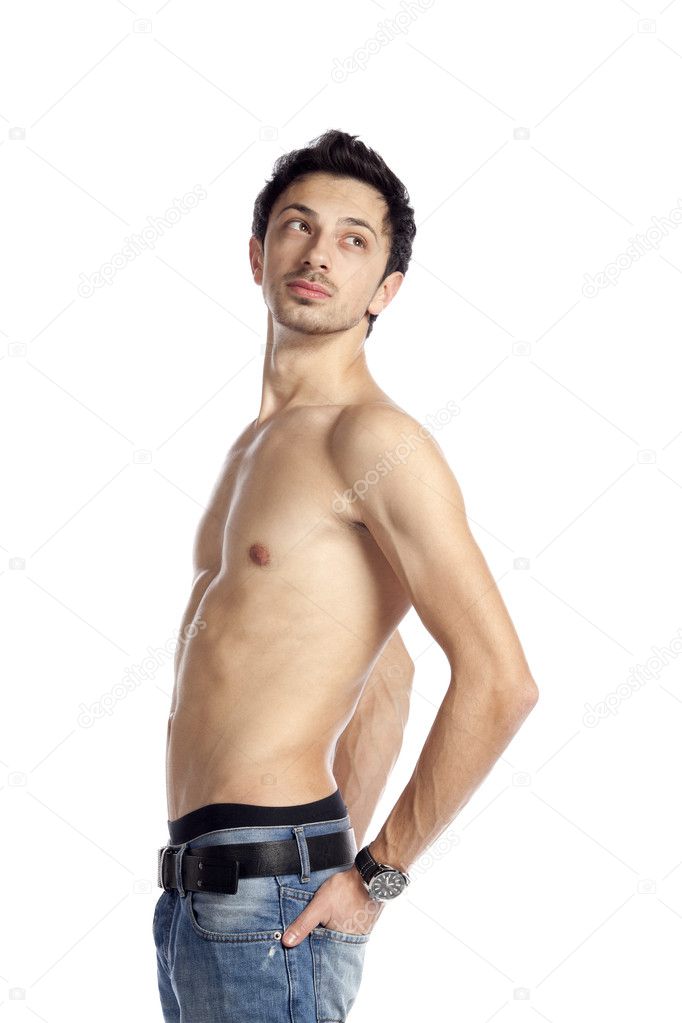 Topless male fashion model