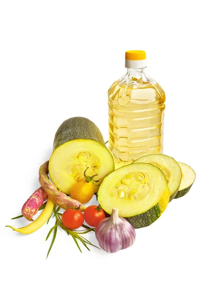 Zucchini with vegetable and oil — Stock Photo, Image