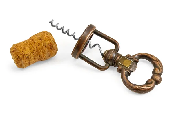 Copper Corkscrew with cork — Stock Photo, Image