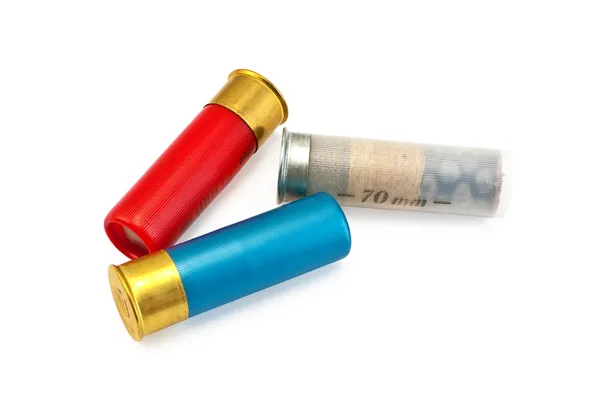 Three colored cartridges for shotguns — Stock Photo, Image