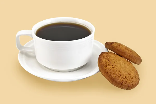 Beyaz fincan kahve ve bisküvi — Stok fotoğraf