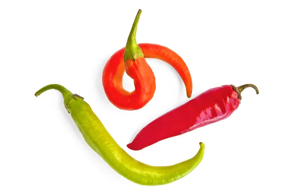 Três pimentas quentes coloridas — Fotografia de Stock