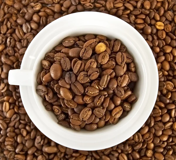 Koffie bonen in de Beker tegen de korrel van — Stockfoto
