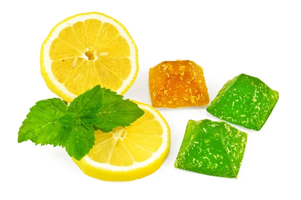 Jelly yellow and green with lemon and mint — Stock Photo, Image