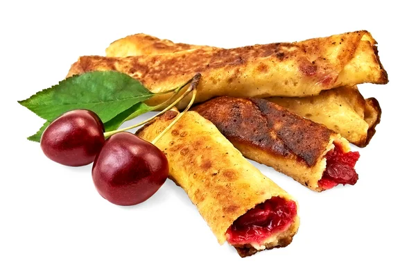 Pancakes with cherry filling — Stock Photo, Image