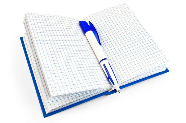 笔记本和笔蓝色 — 图库照片