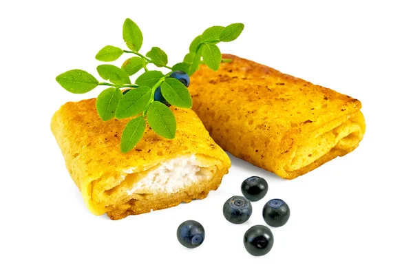 Pancakes with cottage cheese and blueberries — Stock Photo, Image