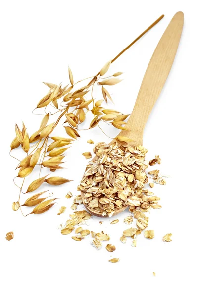 Rolled oats in a spoon — Stock Photo, Image