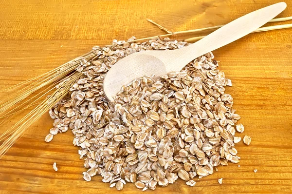 Rye flakes with a spoon — Stock Photo, Image