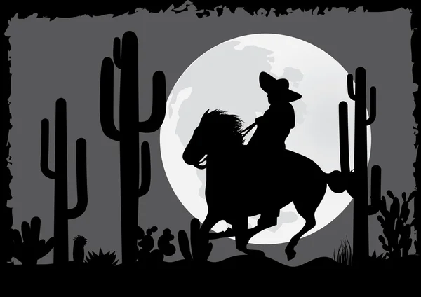 Cavalier promenades dans le désert — Image vectorielle