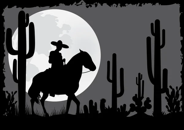 Horseman rides in the desert — Stock Vector