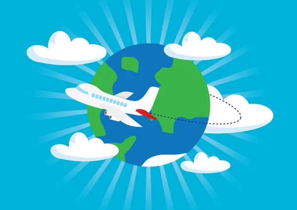 Avion de ligne avec un globe terrestre — Image vectorielle