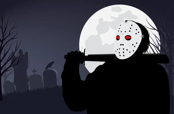 Mördare i en mask på halloween — Stock vektor